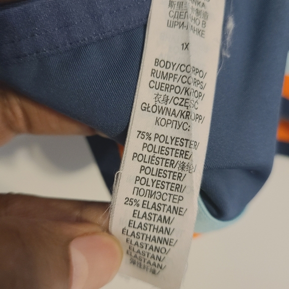 Savage Fenty | Women's Navy Blue V-Neck Sports Bra With Orange Stripe (Size 1X) - Picture 5 of 13